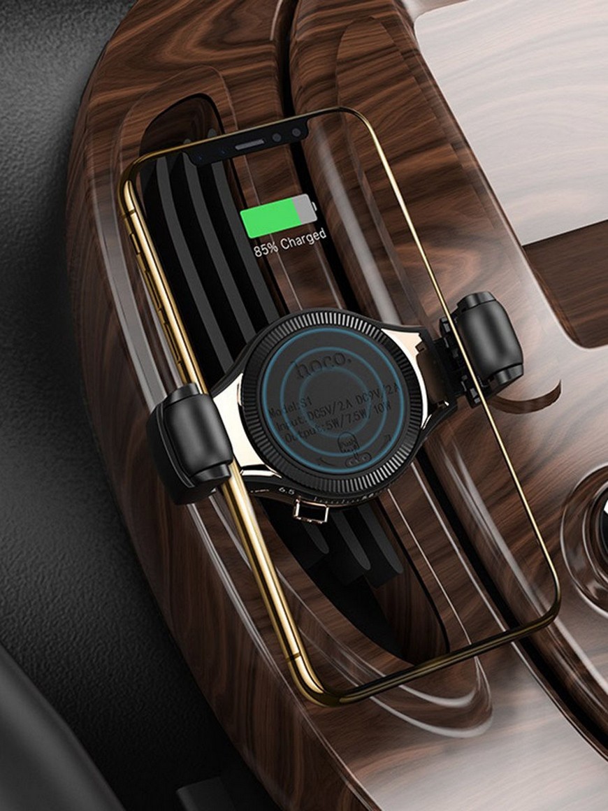 Держатель в автомобиль с беспроводной зарядкой S1 In-Car Wireless Charging  Phone Holder 10W Hoco | Купить с доставкой в интернет-магазине kandi.ru