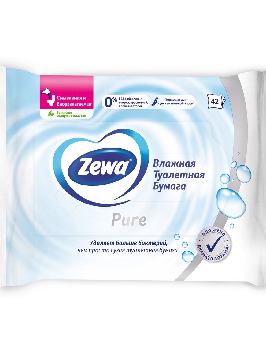 Zewa pure влажная туалетная. Zewa туалетная бумага влажная Пьюр белая 42 шт. Zewa Pure влажная туалетная бумага n42.