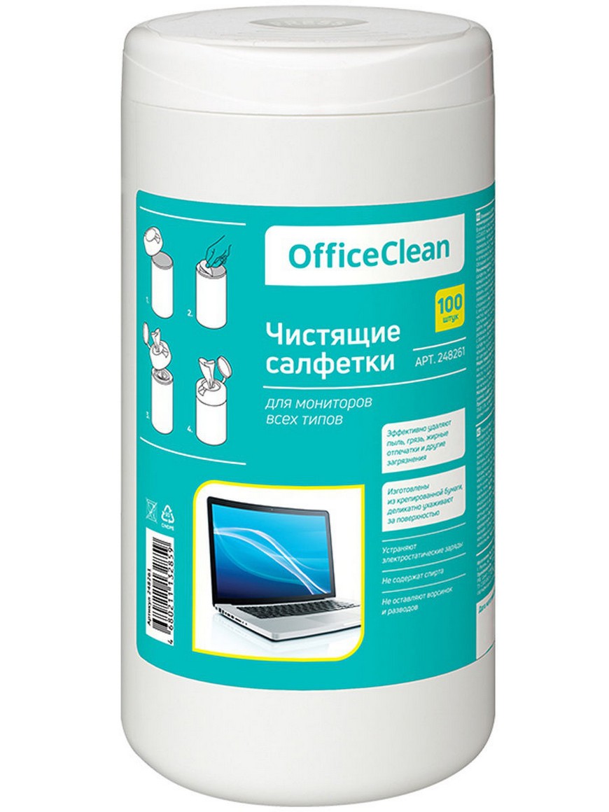 OFFICECLEAN 260884 влажные салфетки 100 шт. Для экрана