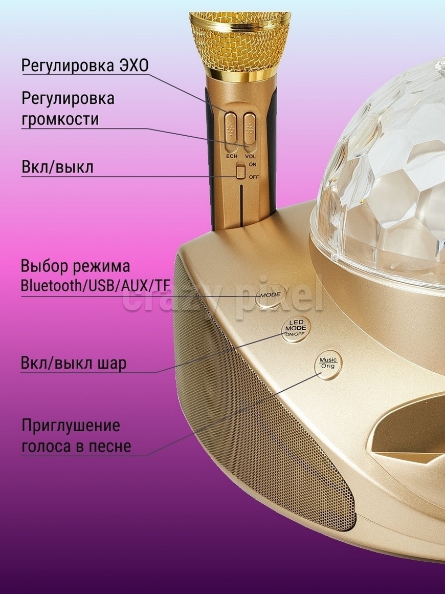 Караоке система беспроводная SD-308 / Блютуз микрофон / Портативная колонка  / Караоке микрофон CRAZY PIXEL | Купить с доставкой в интернет-магазине  kandi.ru