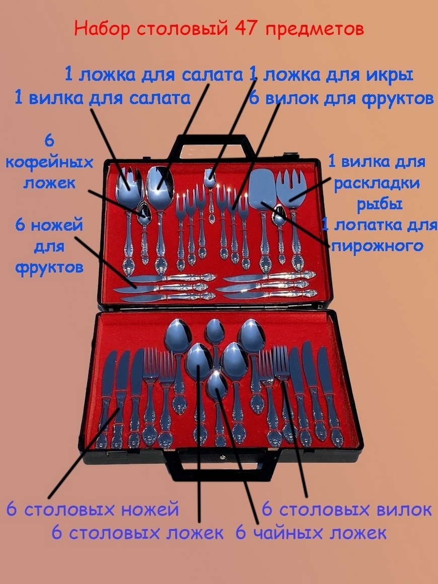 Набор столовых приборов/Столовый 47 предметов в  дипломате/Подарок/Свадьба/Новоселье/Юбилей Завод в Павлово | Купить с  доставкой в интернет-магазине kandi.ru