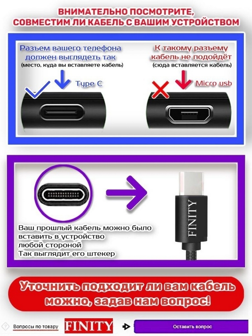 Кабель USB TYPE C / Быстрая Зарядка Android/ Провод быстрой зарядки  Андроид/ Шнур тайп си / тайпси FINITY | Купить с доставкой в  интернет-магазине kandi.ru