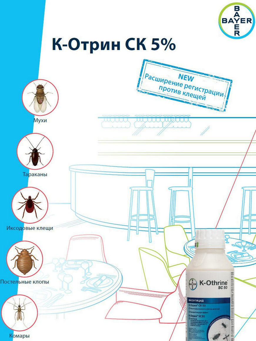 К-Отрин (K-Othrine SC 50) средство от тараканов, клопов, блох, муравьев (без  запаха) 1 литр Bayer AG | Купить с доставкой в интернет-магазине kandi.ru