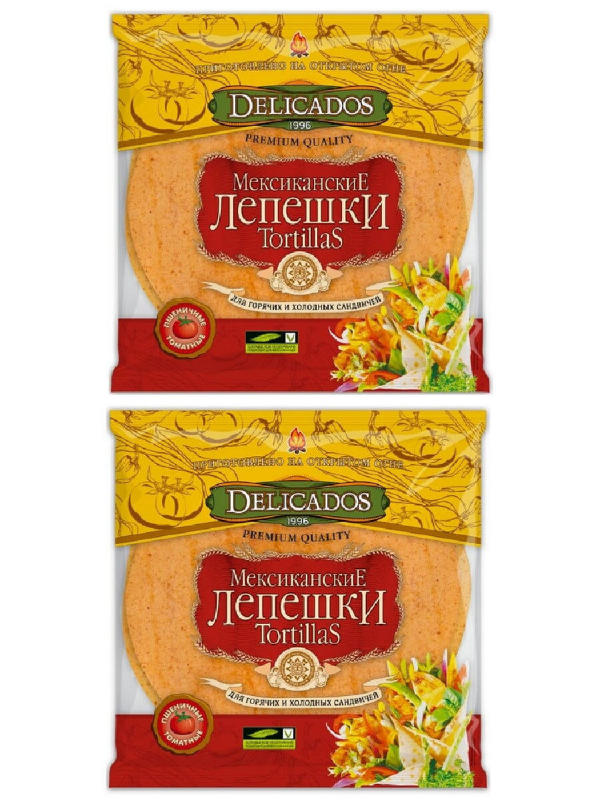 Delicados Тортильи (мексиканские лепешки) Томатные, 400 гр., 2 шт., Набор  Delicados | Купить с доставкой в интернет-магазине kandi.ru